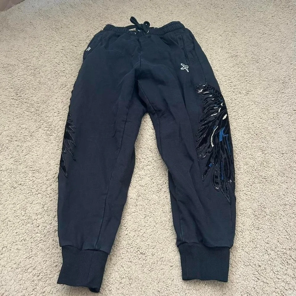 Black Mod Wave Movement sweatpants with wings, Size M